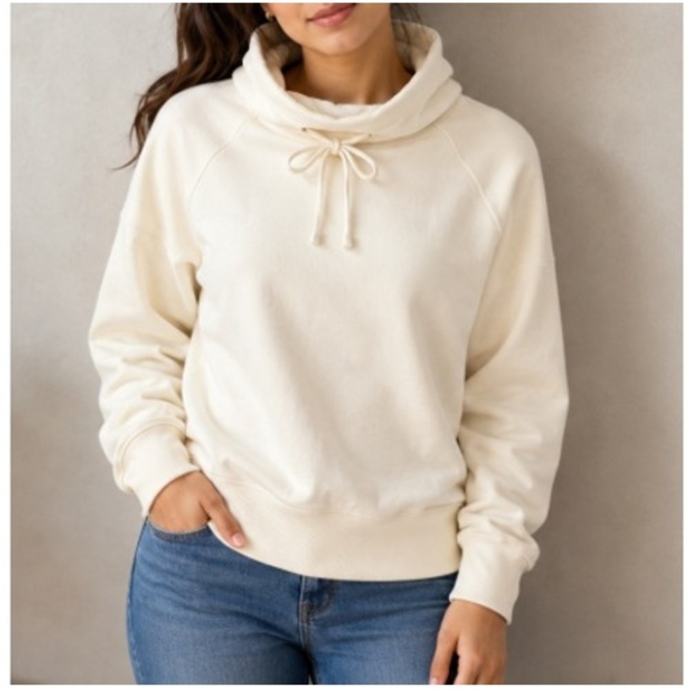 White Birch Women's Ivory Drawstring Cowl Neck Pullover Size S NWT